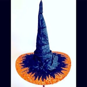witch hat Black leaf crown glimmering orange tone brim top/under 18" high 1 of